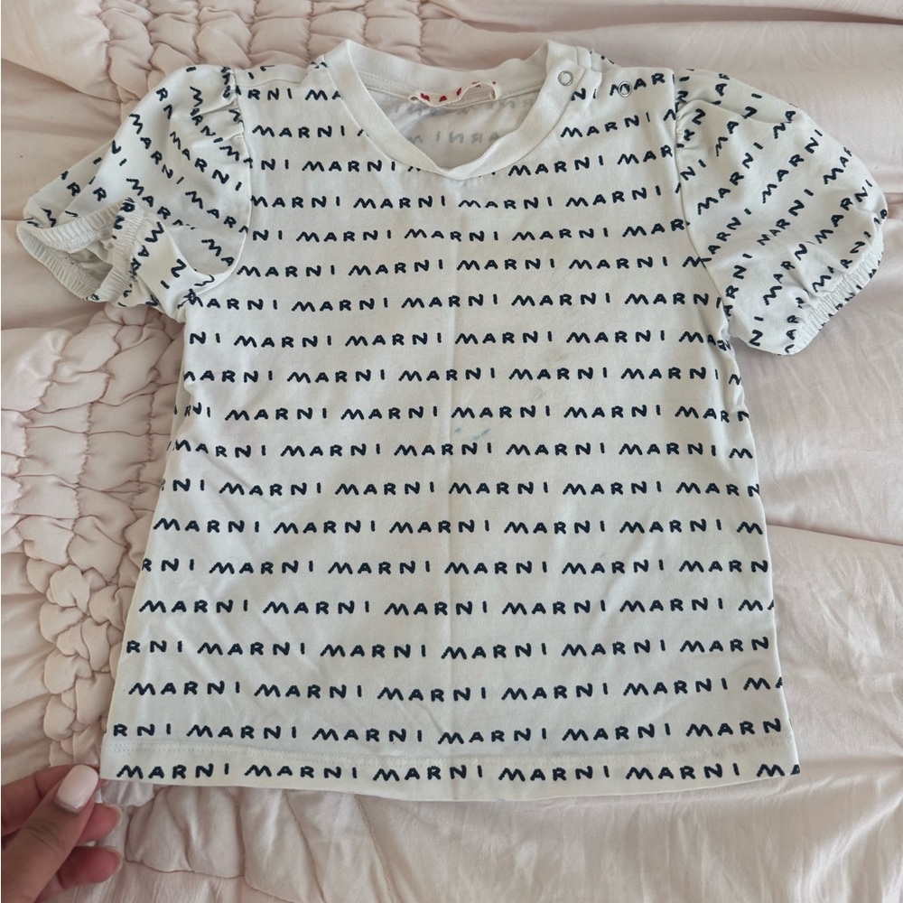 Toddler Marni White and Black Logo Patterned Top